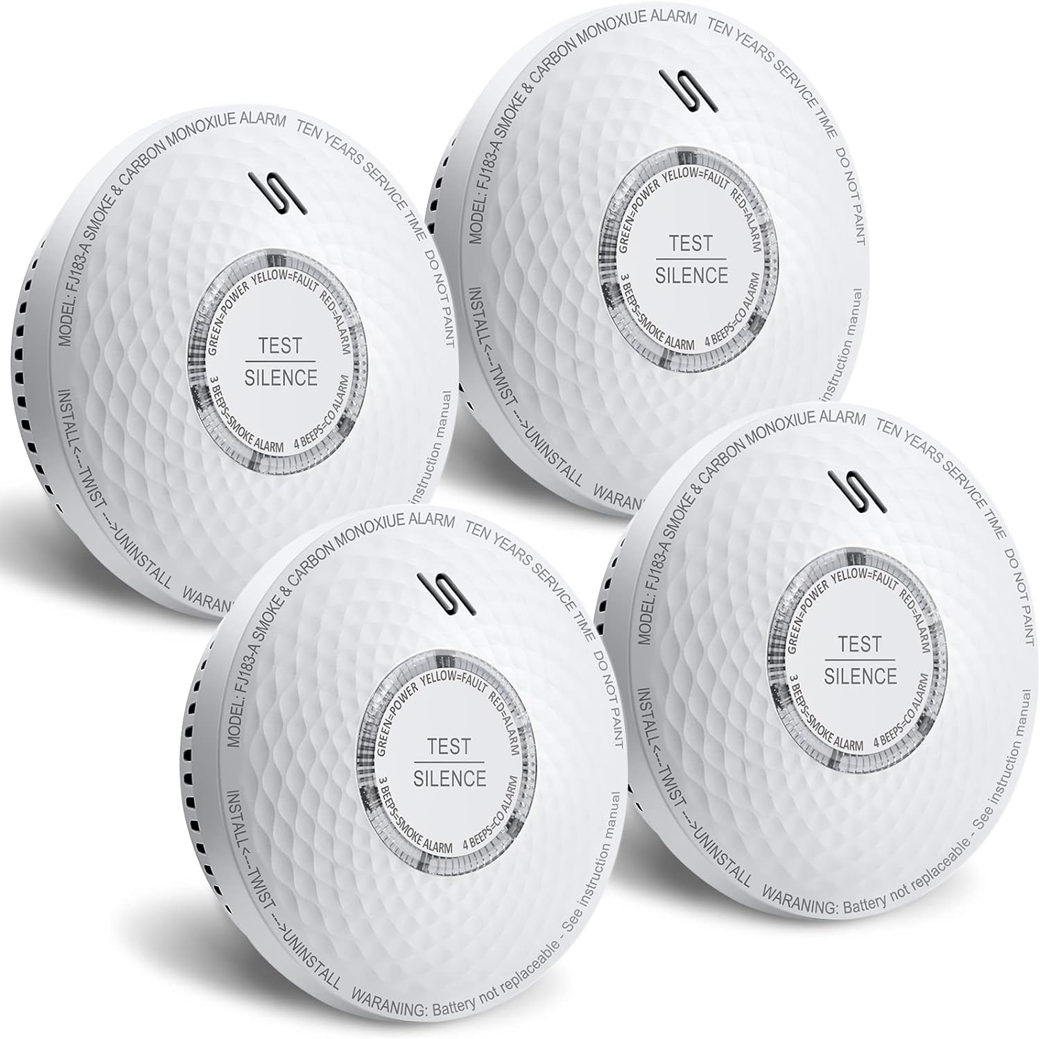 Ecoey 10-Year Smoke and Carbon Monoxide Detector, Dual Sensor Smoke CO Alarm with Built-in Battery and Silence Function,FJ183-A,4 Packs Ecoey 10-Year Smoke and Carbon Monoxide Detector, Dual Sensor Smoke CO Alarm with Built-in Battery and Silence Function,FJ183-A,4 Packs
