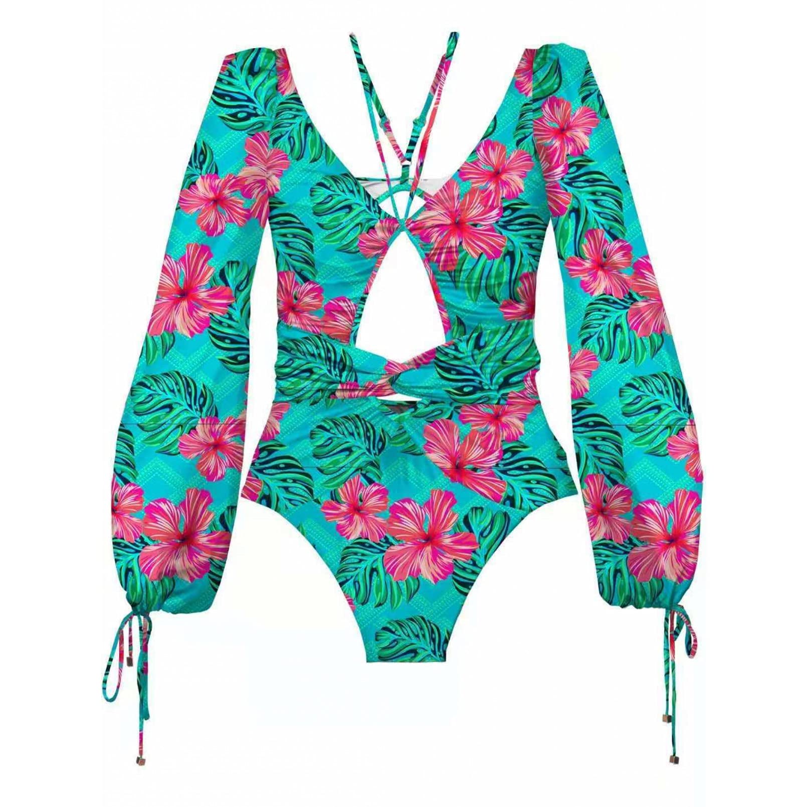 BAJIE Costume da Bagno Bikini Set Sexy Raccogli Un Pezzo Costume da Bagno Bikini Stampato Costume da Bagno Donna Manica Lunga Costumi da Bagno in Poliestere