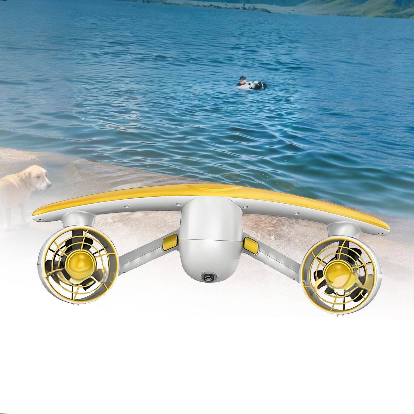 GIZMIT Underwater Scooter, Dual Motor Sea Scooter with Action Camera Mount, 2 Speed Modes, 60 Min Runtime, Removable Battery for Family Diving, Snorkeling, Pool Swimming Yellow