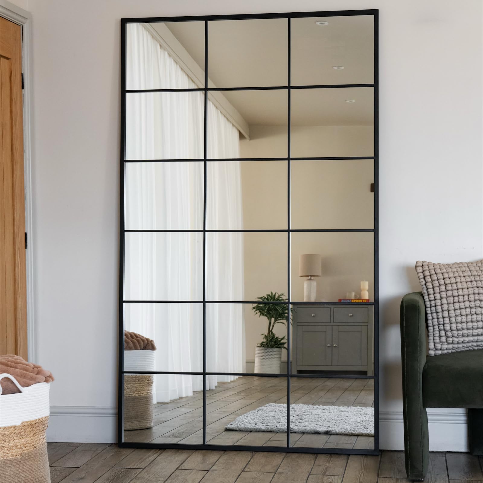 Jobu | Full Length Black Mirror - 200cm x 120cm home | Large Rectangle Modern Wall & Standing Mirror with Lattice Design for Bathroom, Bedroom, or Hallway | Kyo