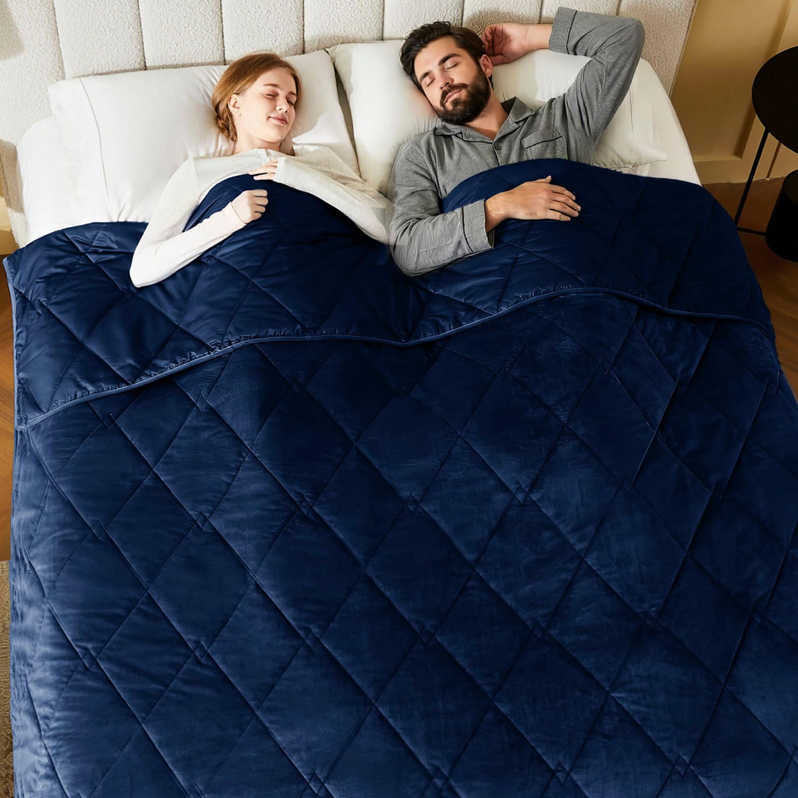 L'AGRATY King Size Weighted Blanket 20 lbs Navy Blue