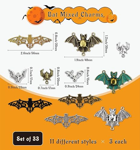 Miniatura 2 de JIALEEY 33 dijes de murciélago mixtos para Halloween, espeluznante ratón volador, vampiro volador, bate vampiro, dijes para bricolaje para hacer