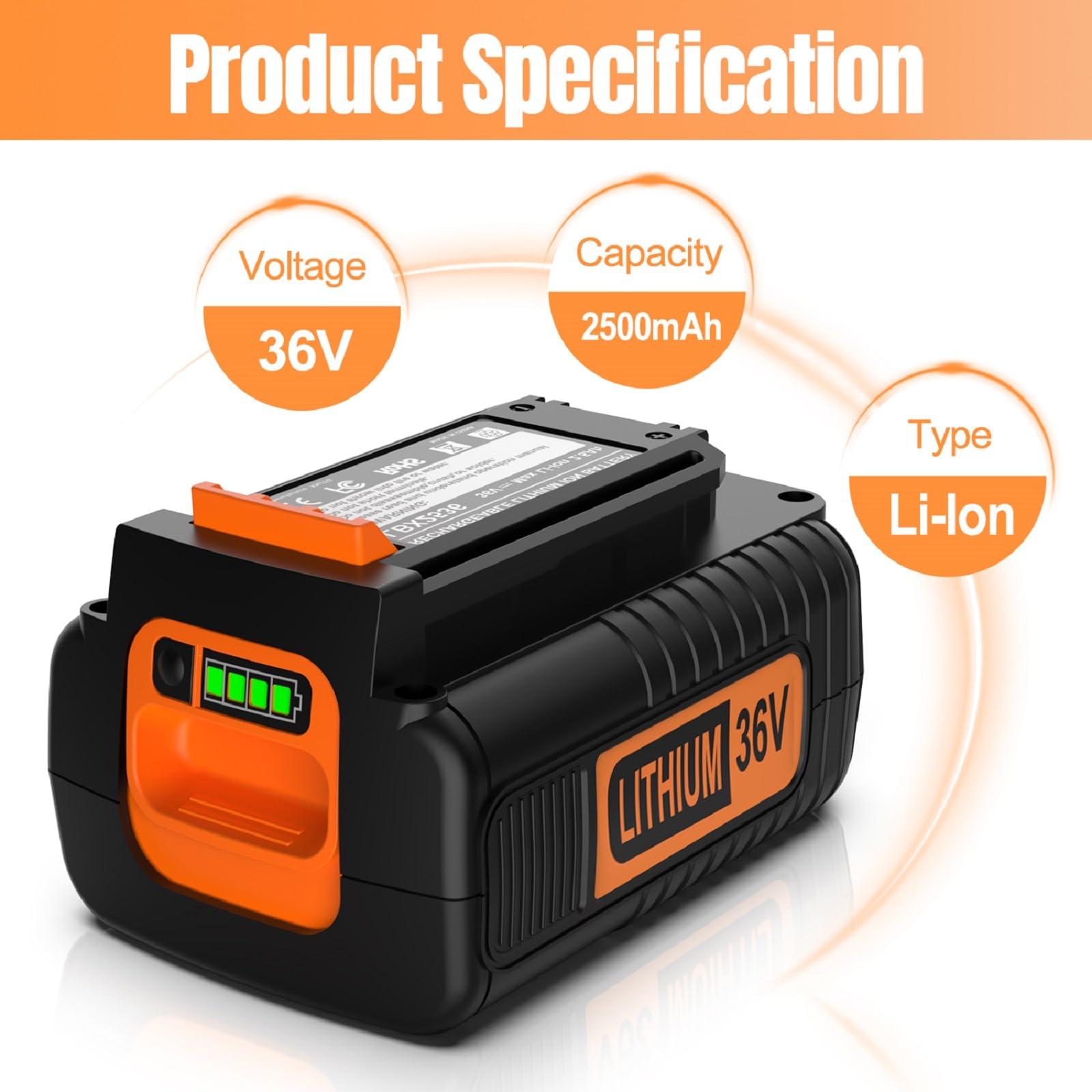 ENERGUP 36V 2500mAh Batteria di Ricambio per Black Decker Batteria 36V BL20362 LBX2040 BL2536 LBXR36 LBXR2036 LBX36 LBX1540 LBX2540 LST540