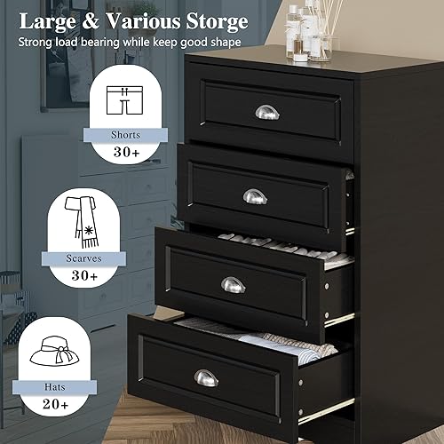 Miniatura 4 de SUNLEI Cómoda vertical de 4 cajones, cómoda blanca alta, diseño trapezoidal con asa y cajón para un amplio almacenamiento, cómoda para dormitorio,