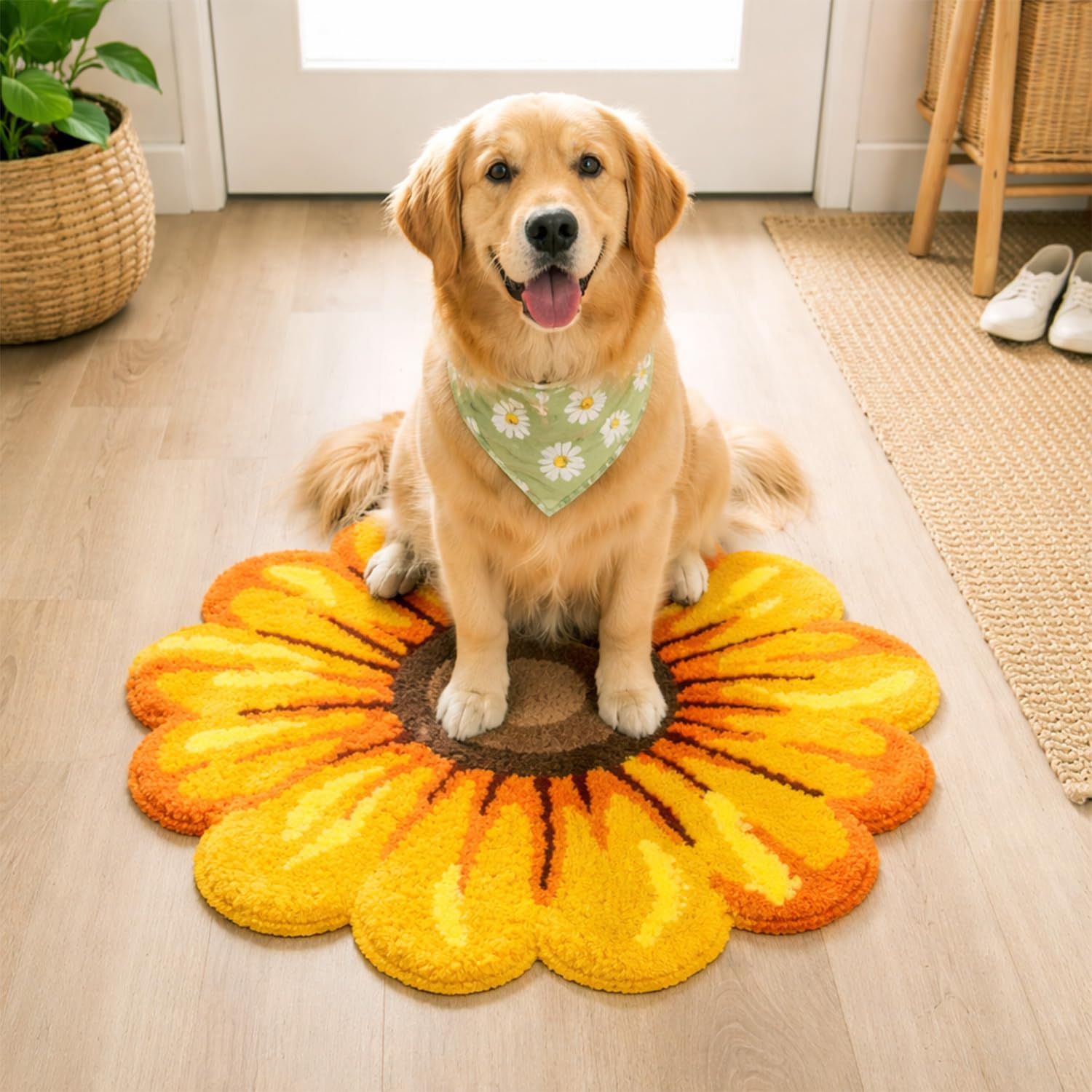 Tapis de bain à fleurs jaunes pour salle de bain, tapis de sol antidérapant et lavable en microfibre pour salon, maison, séchage rapide