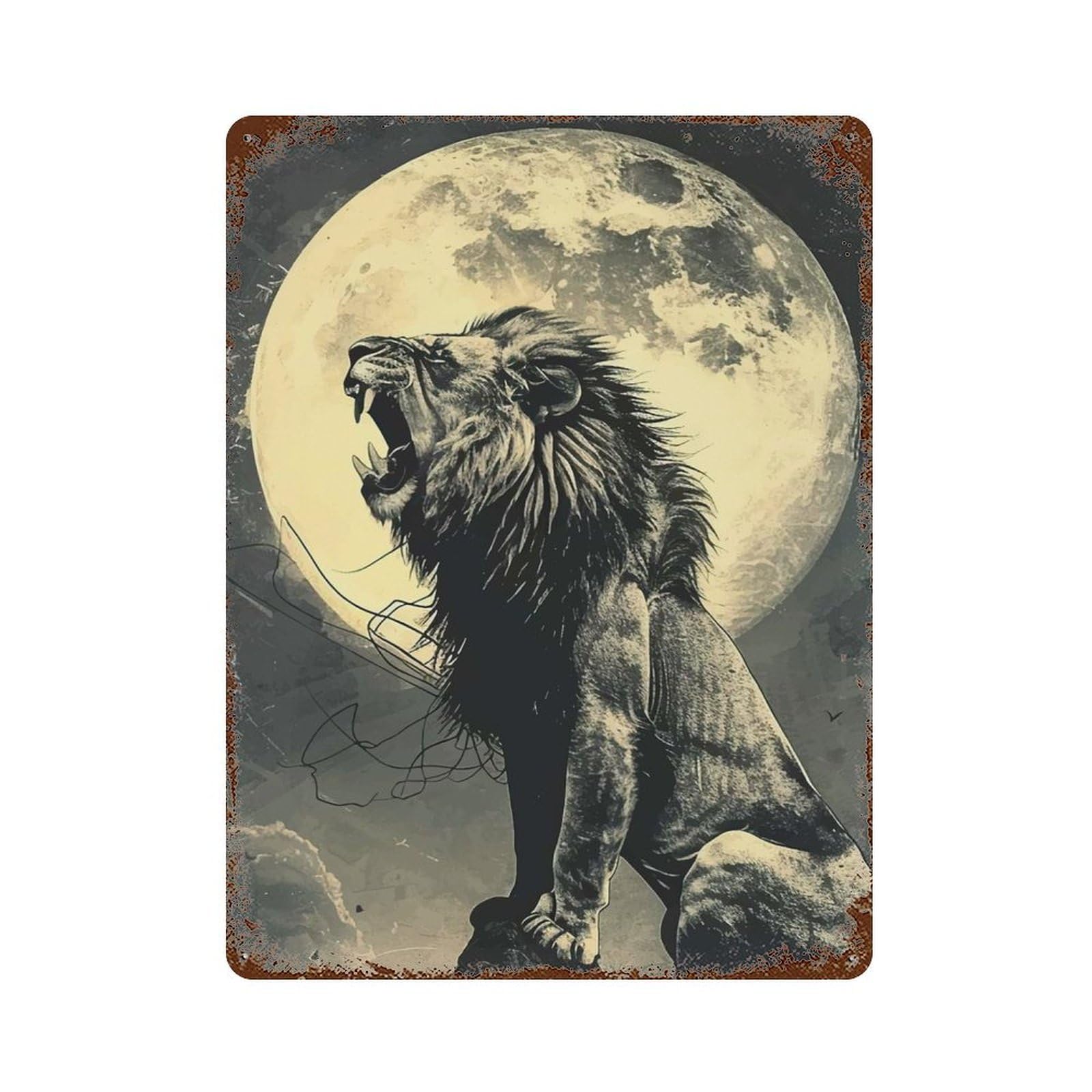 Lions Roar at Night 15.7"x11.8" Aged Metal Wall Plaque, Retro Wall Decor for Farmhouse, Kitchen And Entryway Decor