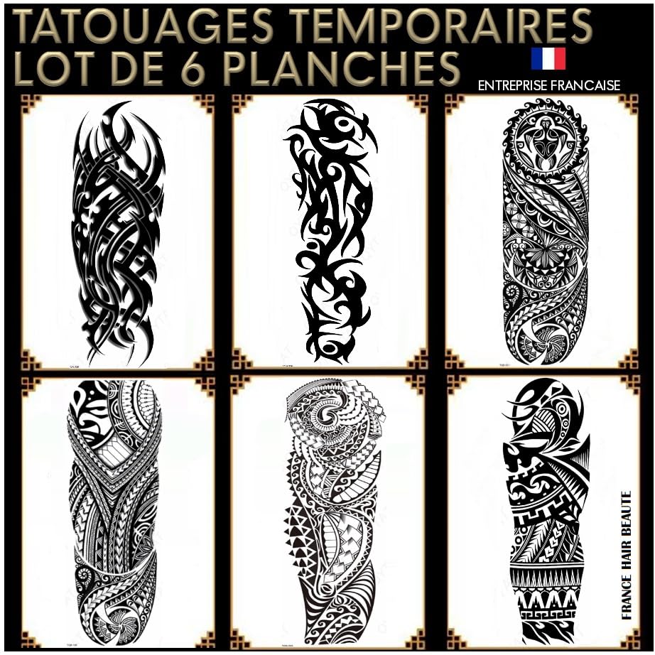 Tatouages tribals bras complet : set de 6 planches de 46x17 cm sous pochette