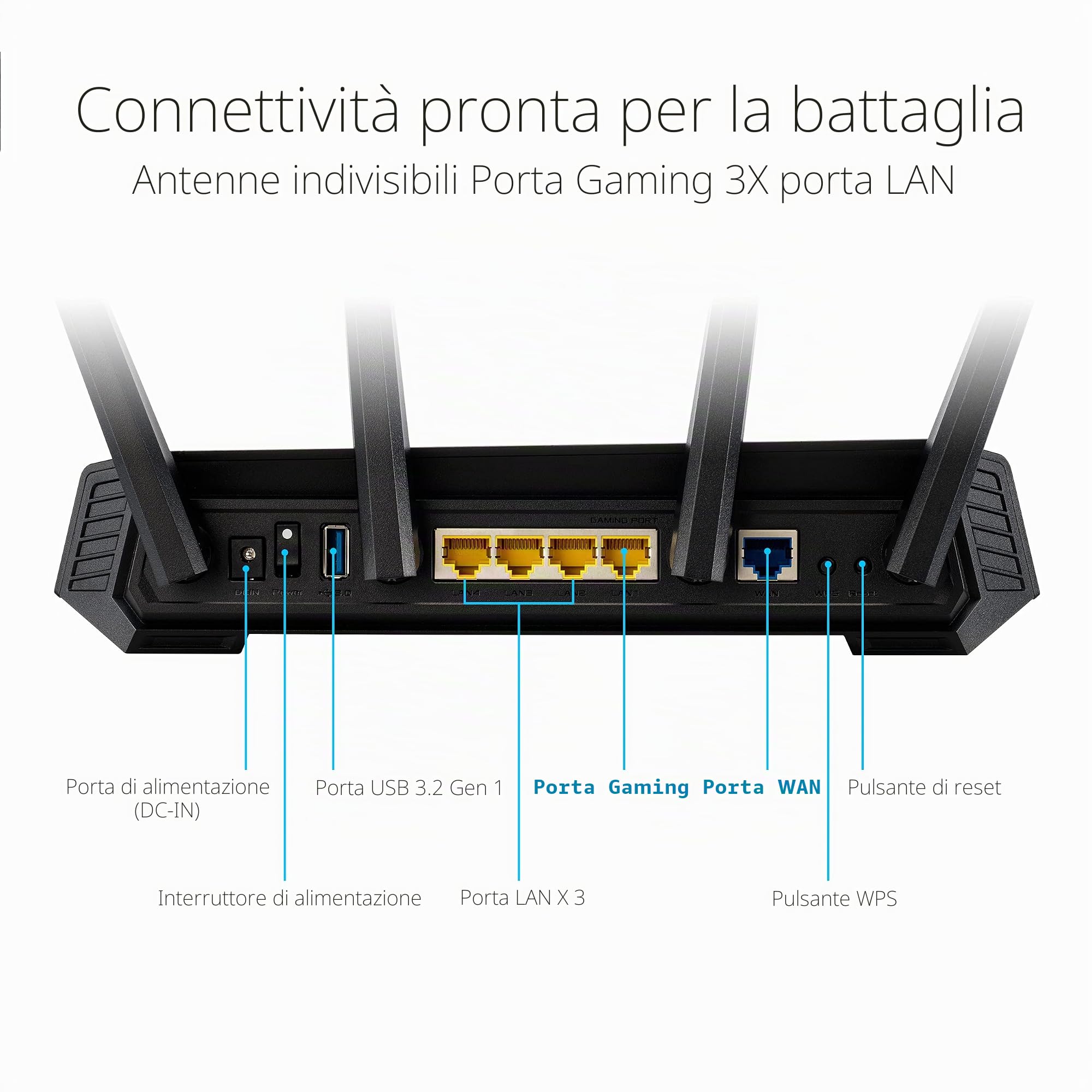 ASUS ROG STRIX GS-AX5400 Router Wi-Fi 6 dual-band per il gaming, compatibile con PS5 e giochi dispositivi mobili, VPN Fusion, Instant Guard, Gear Accelerator, porta di gioco, QoS adattivo e Aura RGB