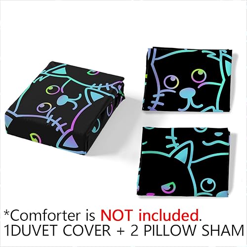 Miniatura 130 de Cartoon Cat Comforter Cover Set - Queen Size, Gradient Line Cat Bedding Set with Zipper for Kids Teens Boys Girls Adult Room Decor - 1 Quilt Cover 2