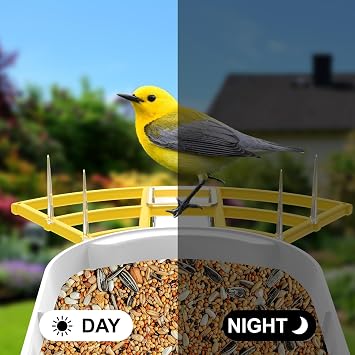 Smart Bird Feeder with Camera, AI Identify Bird Breed, Solar-Powered WiFi 1080P Live Camera, Auto Capture Backyard Garden Bird Watching, Motion Detection, Cloud and Memory Card Storage, Yellow