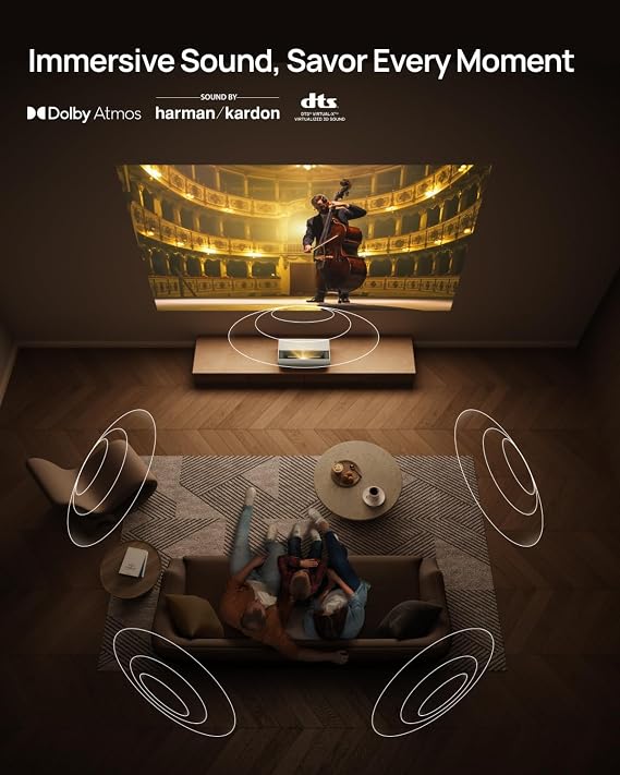 جهاز عرض ليزر UST من سلسلة XGIMI AURA، Dolby Vision، IMAX Enhanced، نسبة تباين ديناميكي 1,000,000:1، نسبة رمي 0.177:1، Harman Kardon، 2300 لومن AURA 2 GTV أبيض