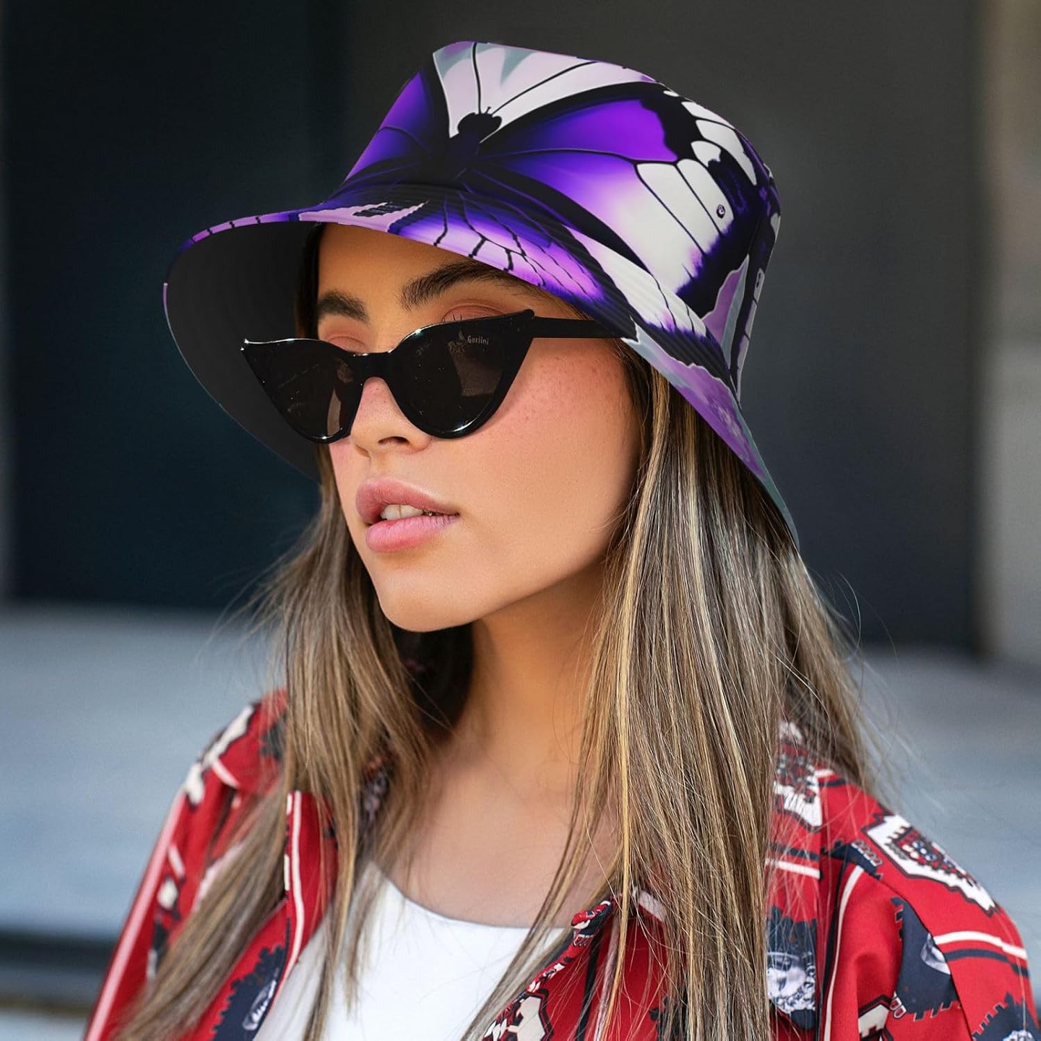 Purple Butterfly Print Sun Hat Outdoor Fisherman Cap Summer Bucket Hat Beach for Men Women