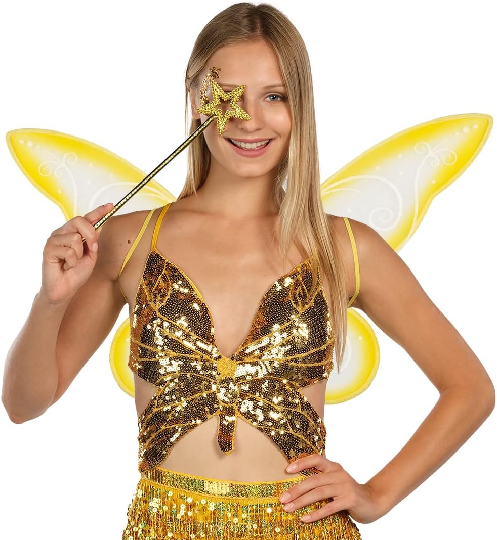 Funcredible Gold Fairy Wings, Wand & Glitter – Fairy Costume Accessories for Adults – Perfect for Halloween, Festivals, Concerts, Cosplay & Themed Events - Image 4