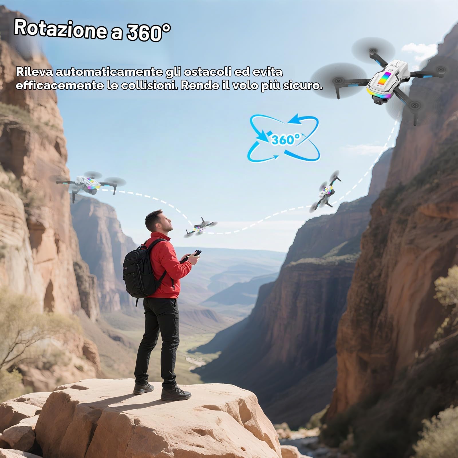 Drone con Telecamera 4K, 360°Flip, Wi-Fi, Motore Brushless, Modalità Senza Testa, Decollo/Atterraggio con un Solo Tasto, Volo in Traiettoria, Regali e Giocattoli per Principianti, 2 Batterie (Bianco)