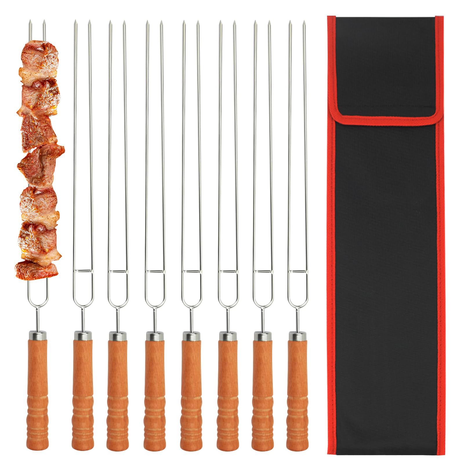 BIGP Lot de 8 Brochettes pour Barbecue, Double Pique a Brochette pour Barbecue, 41.8cm Brochettes à Viande Acier Inoxydable pour Barbecue Brochette, Réutilisable Accessoire Barbecue