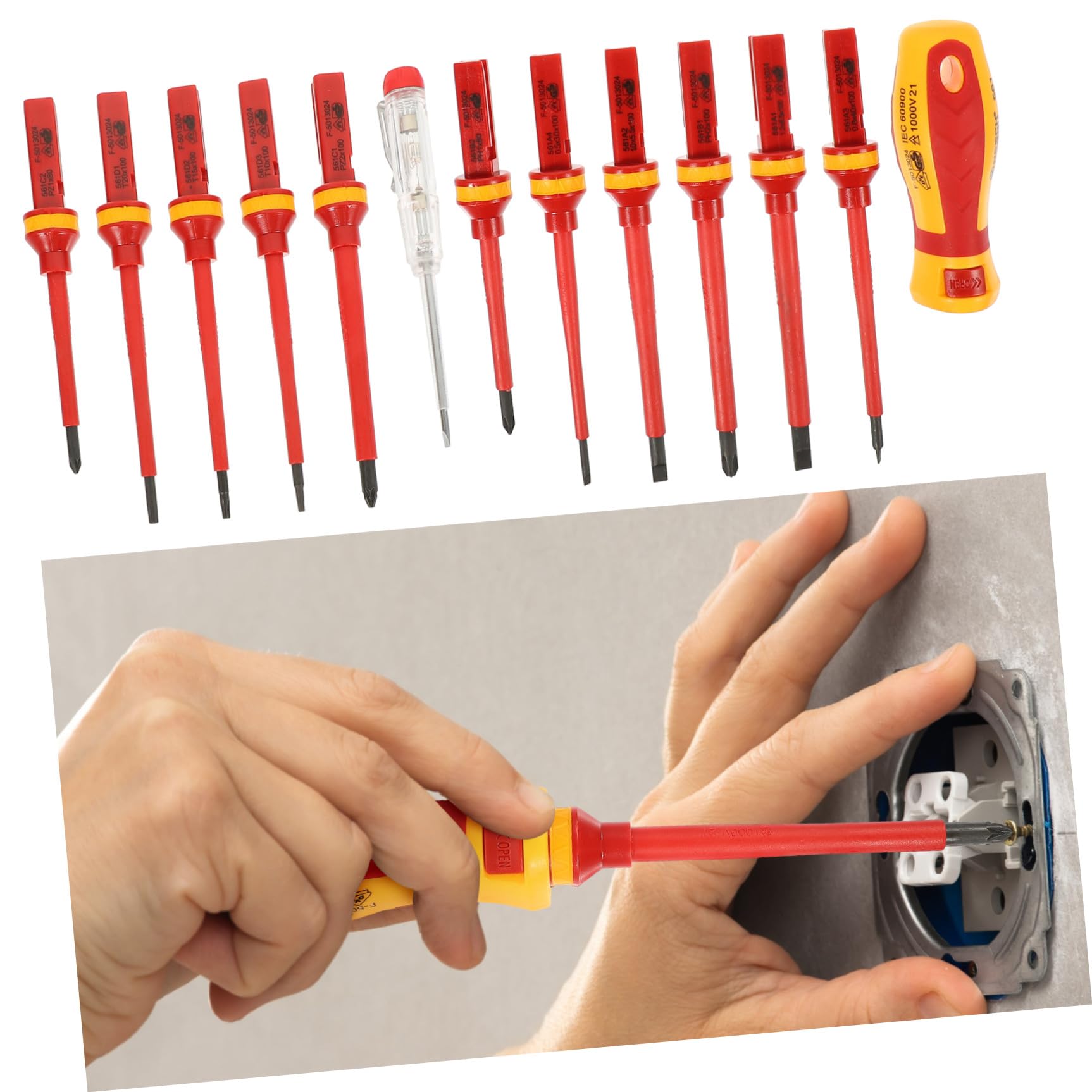 VILLCASE Set Cacciaviti Isolati 1000v 13 Pezzi in Acciaio al Vanadio | Impugnatura Ergonomica Rossa, Inserto e Custodia Inclusi, per Elettricista