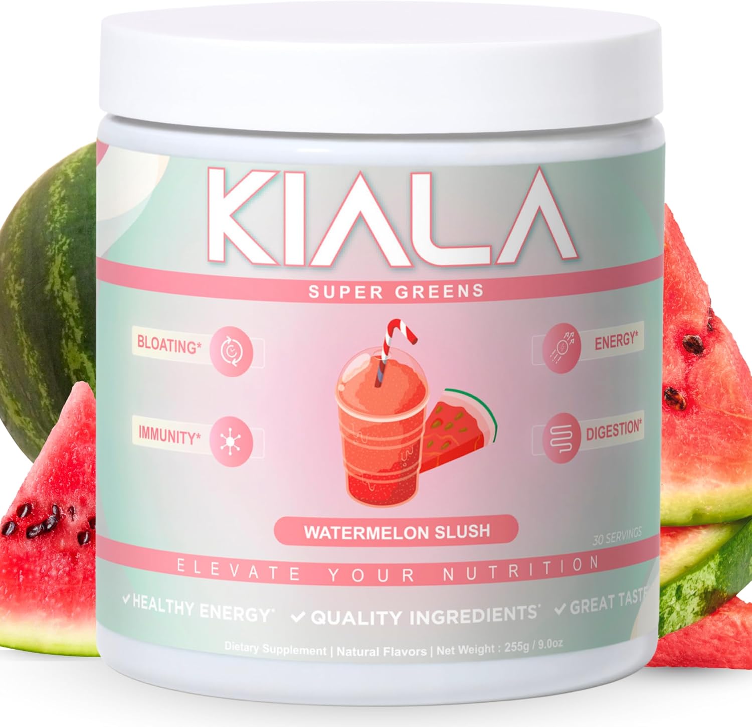 Kiala Nutrition Super Greens, Organic Greens Powder with Spirulina & Chlorella for Digestion, Gut Health, Immunity & Energy, Gluten Free, Vegan, Daily Support for Women, Watermelon Slush, 30 Servings