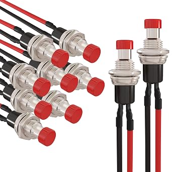 APIELE Momentary Push Button Switch 7mm SPST 1A 250V AC 2 Pin NO Mini Momentary Switch with 200mm Pre-soldered 10Pcs Red