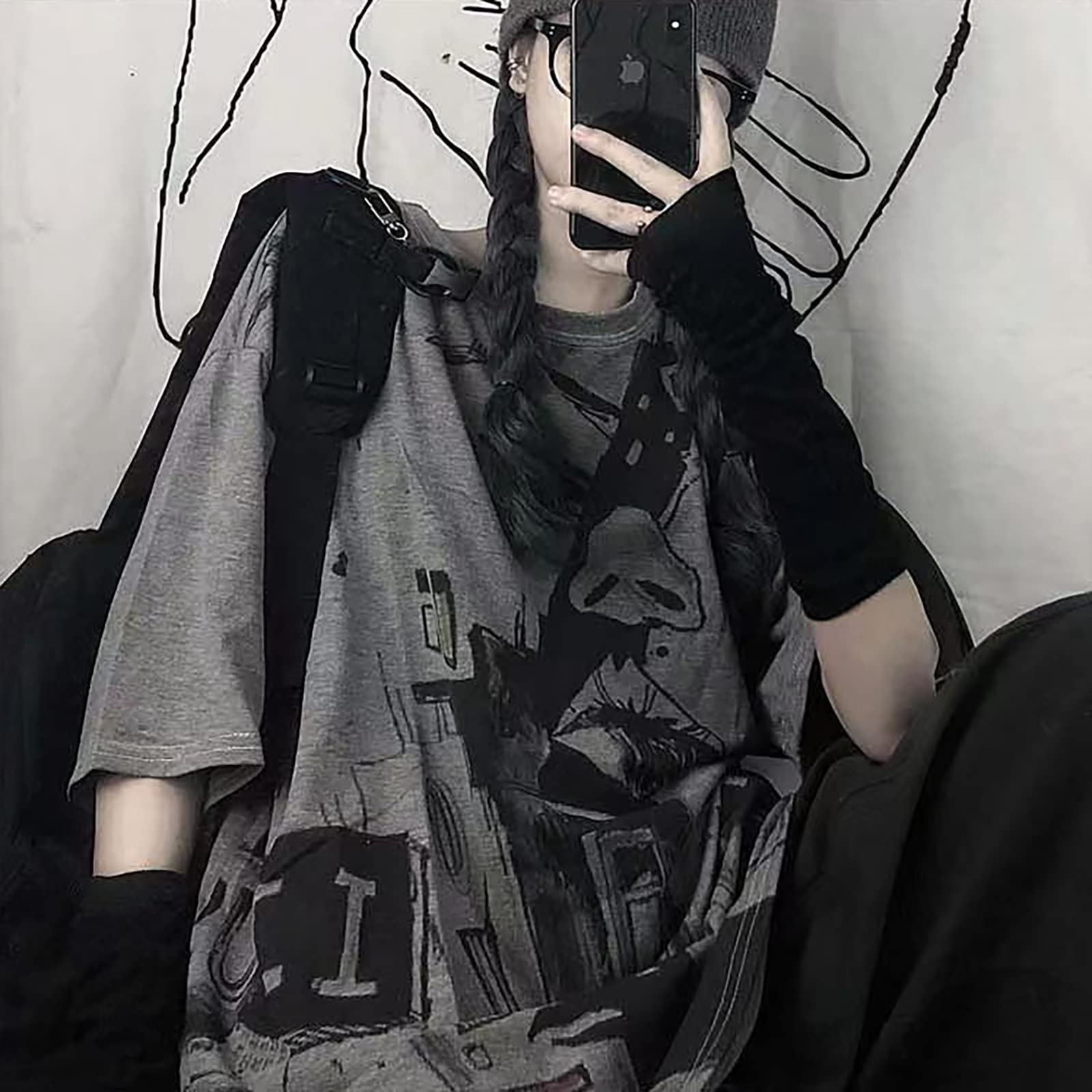 Gothic Oversized Printed T-Shirt Harajuku Street Trend Men and Women's Personality Loose Print Punk Short Sleeve: XX-Large Write