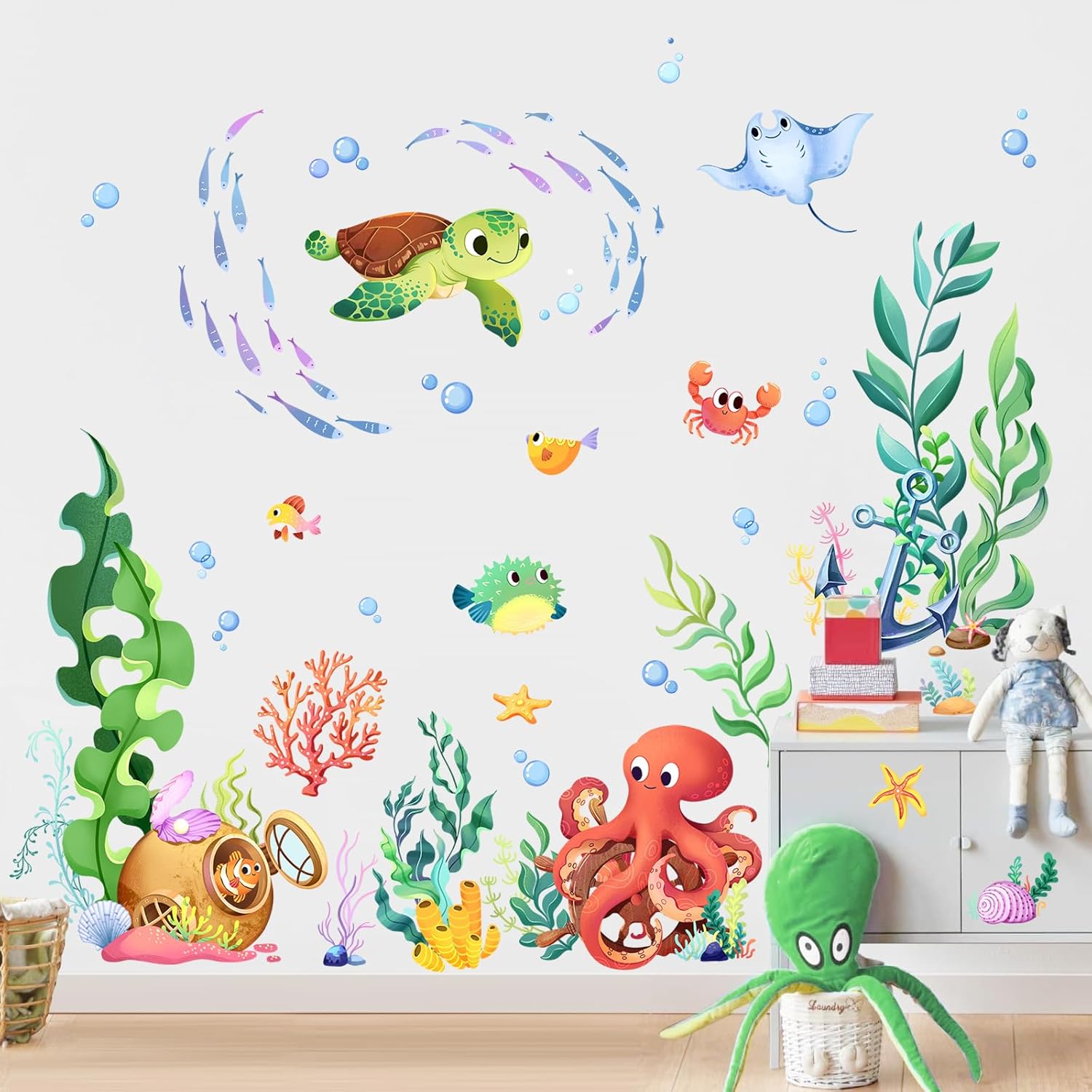 Vinilos Decorativos Submarinos Océano Peces Algas Tortugas Pulpos Pared