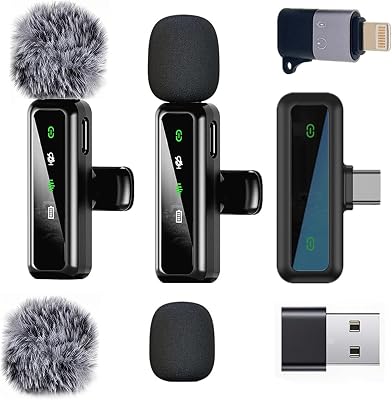 💎 86% MEGA DEAL! Wireless Lavalier Microphone for iPhone – iPad, Android Phone Computer, Mini Microphone for Live Streaming, Video Recording, Outdoor or Indoor Interviews, YouTube, TikTok, Vlog (Black)