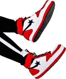 Basketball-Inspired Custom High Tops Knitted Custom Sneakers Slippers, Unisex Stylish Plush Knitted Booties, Creative Comfortable Personalized Pattern Shoes