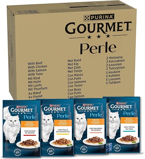 Purina Gourmet Perle Filettini in Salsa Cibo Umido per Gatti con Manzo,...
