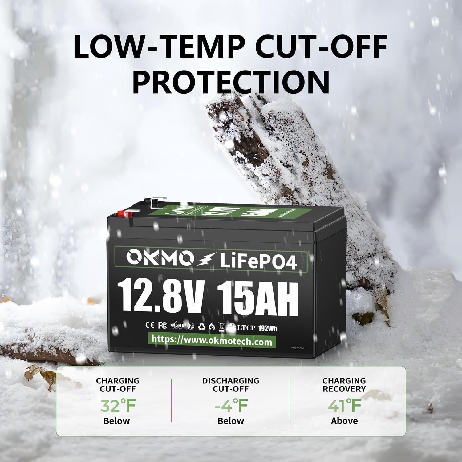 OKMO 12V 15Ah LiFePO4 Lithium Battery(2 Pack), 4000+ Deep Cycles for UPS, Kayak Fish Finder, Solar Panel, Power Wheels Toys, Scooter, Radio