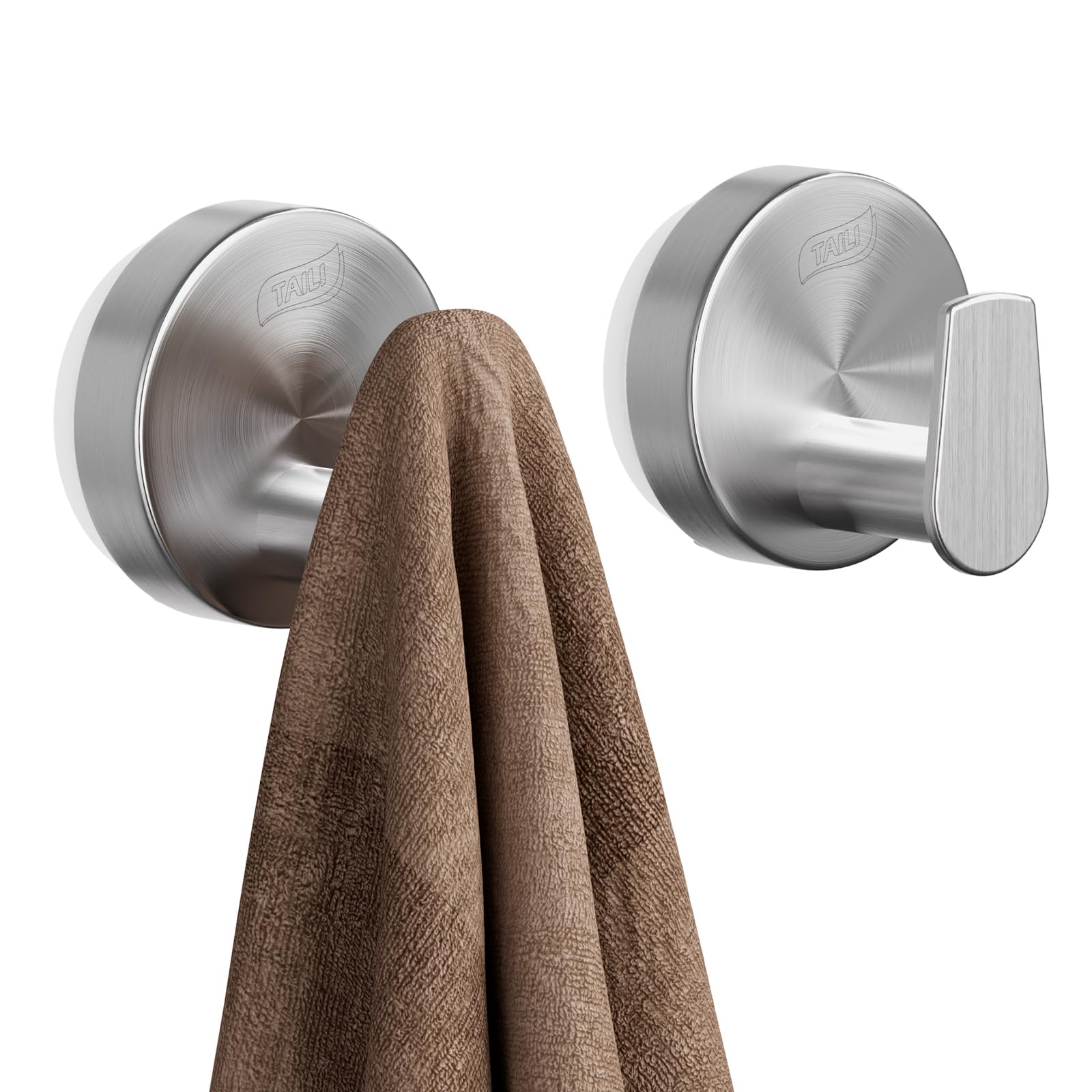 TAILI Shower Hooks Suction Cup, Towel Hooks for Bathrooms, Stainless Steel