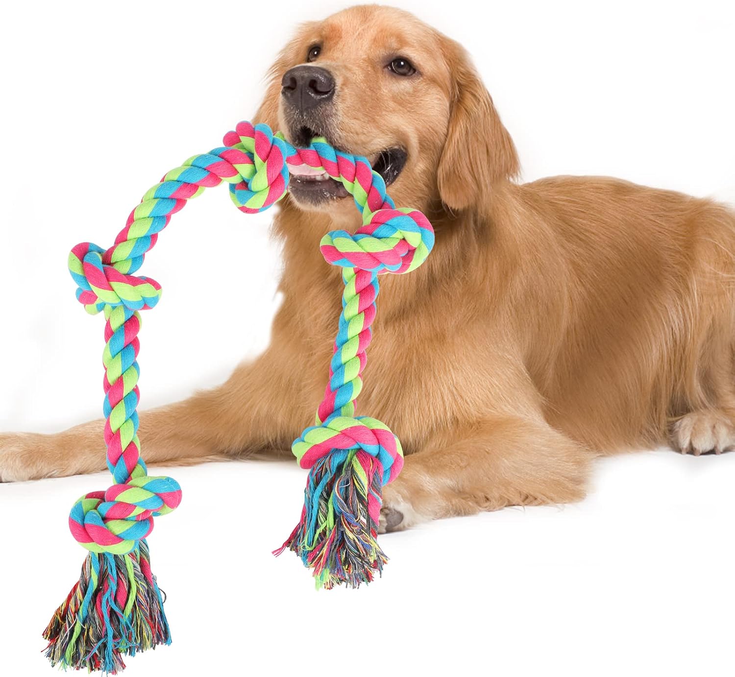 Aitmexcn Dog Rope Toys,Tug Toys for Large Medium Dogs, 37 Inch Strong Dog Rope Chew Toys with 5 Knots- Cotton Ball Toys for Aggressive…