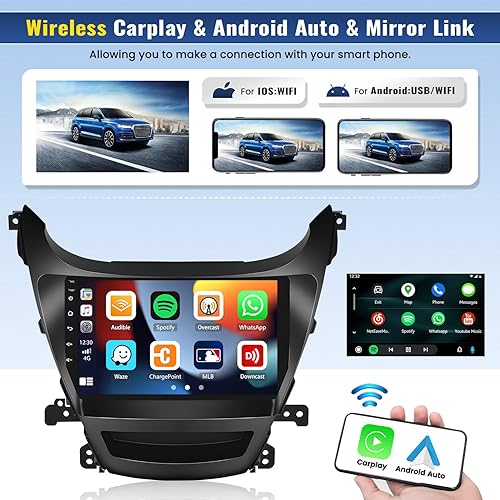 Miniatura 3 de CAMECHO Estéreo de coche Android 13 para radio Hyundai Elantra 2014-2016, enlace inalámbrico Carplay Android Auto Mirror Link, pantalla táctil de 9