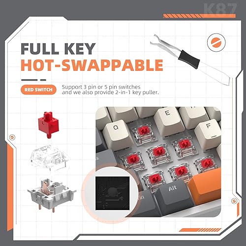 Miniatura 6 de ZIYOU LANG K87 TKL Teclado mecánico inalámbrico intercambiable en caliente para juegos con cable USB C en espiral personalizado, modo triple