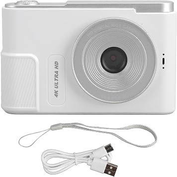 Digital Camera, Upgrade 48MP 4K Digital Camera with 2.4 Inch Screen, Cute Digital Point and Shoot Camera with 16X Zoom Anti Shake for Boys Girls (White)