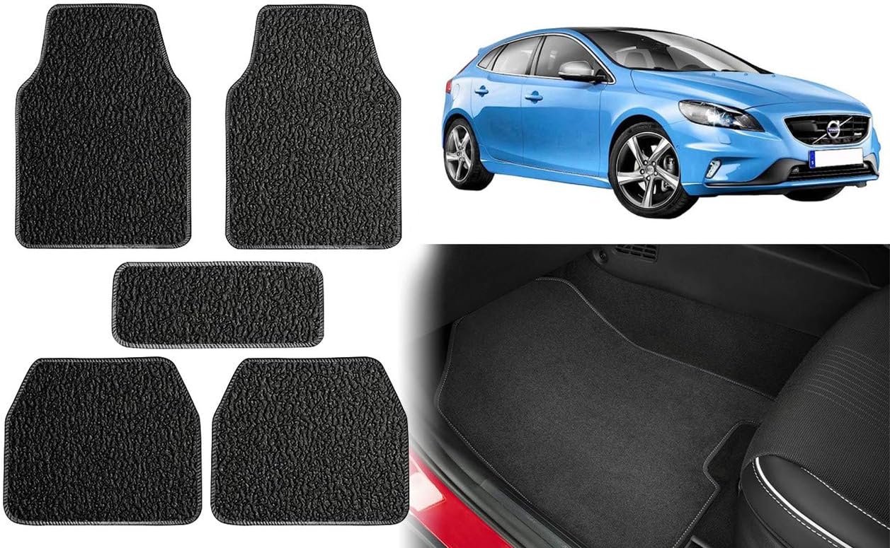 Set of 5 Pcs Black Carpet Floor Car Mats for Volvo V40