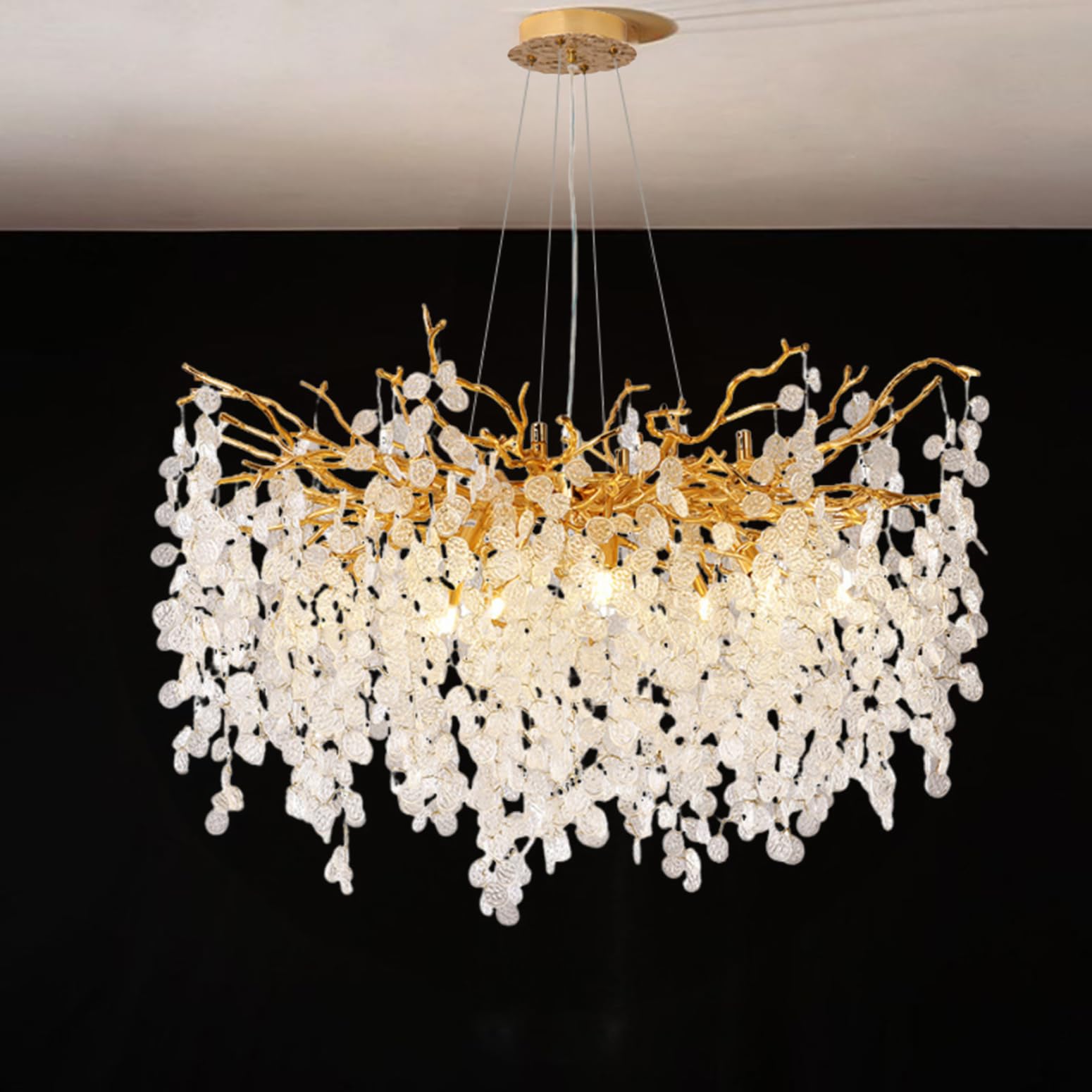 SXECAEPS Modern creative chandelier Gold Modern Crystal, Round Tree Branch Luxury Ceiling Pendant Light Fixture for Entryway Dining Room Bedroom Living D100cm