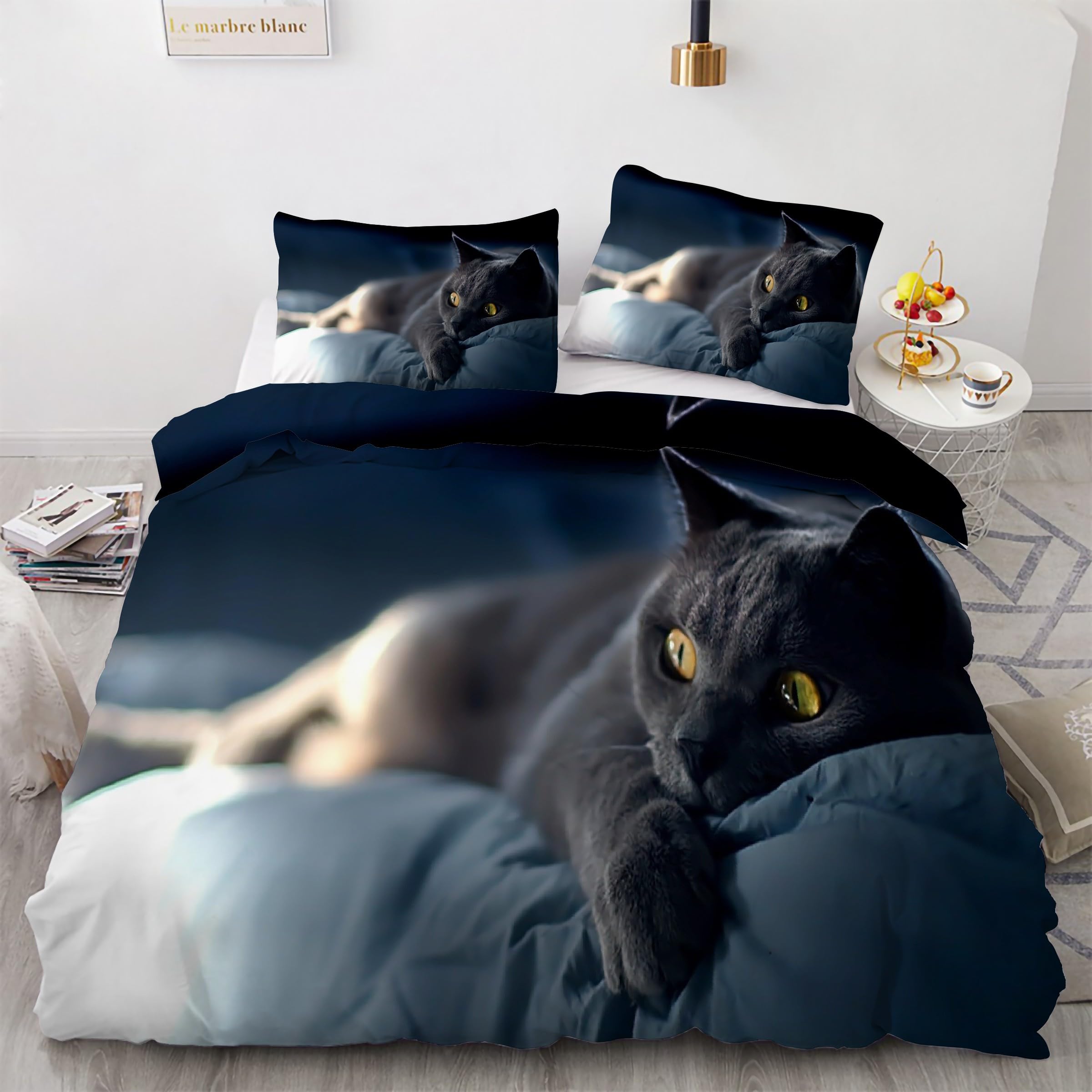 Housse de couette chat britannique 200x200 en microfibre hypoallergénique et anti-plis