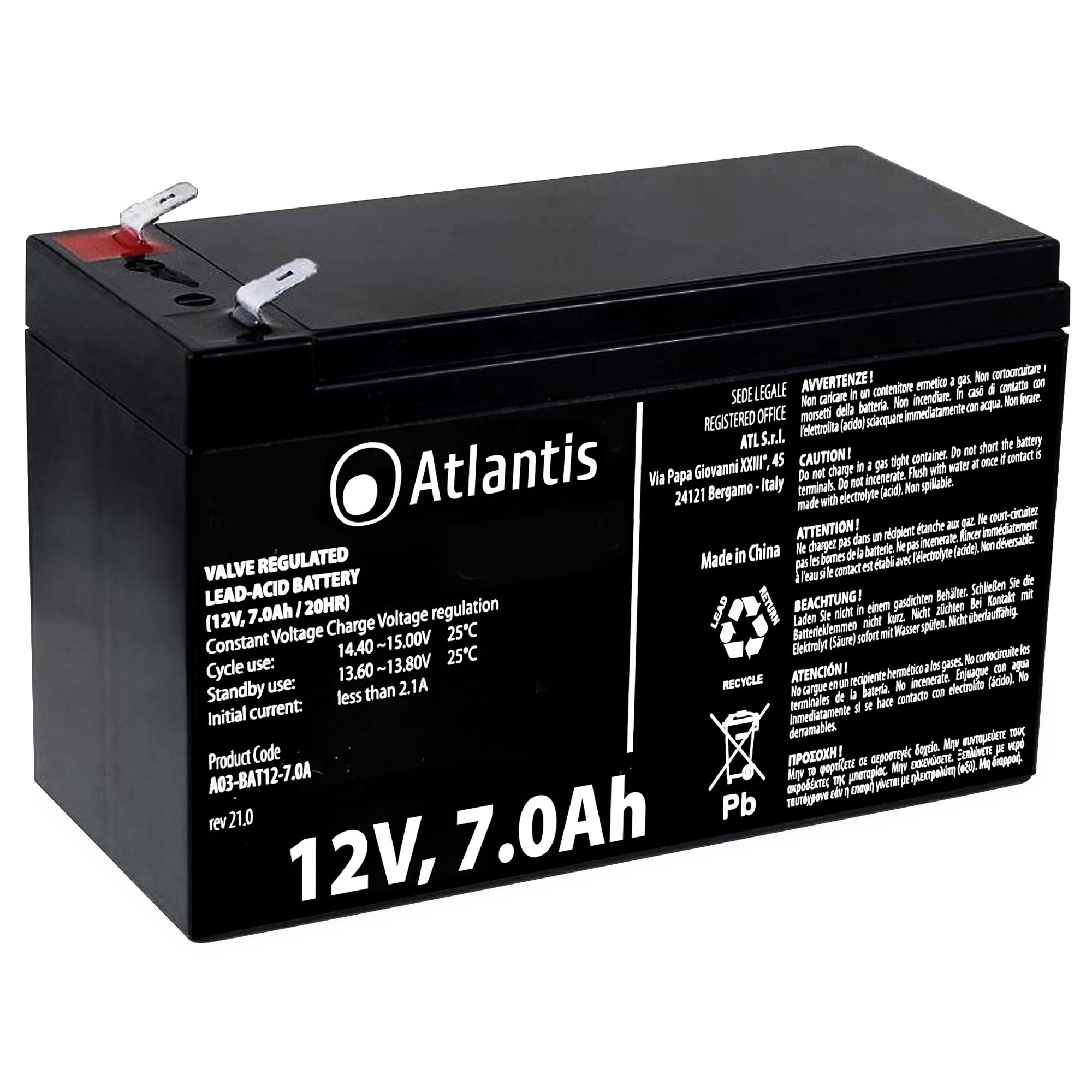 Batterie 12V 7Ah Atlantis pour Onduleur et Alarme