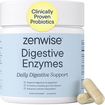 Zenwise Health Digestive Enzymes with Bromelain & Papaya - Multi Enzymes Digestion Supplement with Probiotics & Prebiotics for Gut Health, Gas & Bloating Relief - Men & Women - 60 Vegetarian Capsules