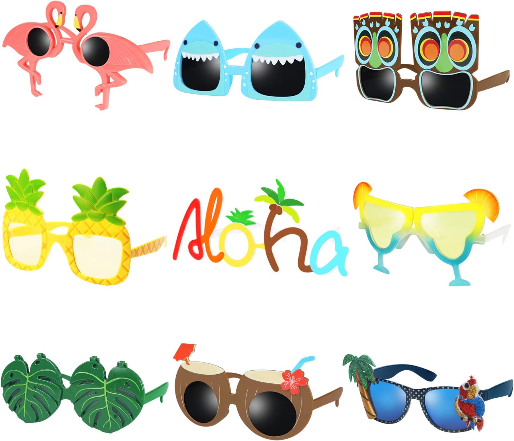 Ocean Line Luau Party Sungl - 9 Pairs Funny Hawaiian Gl, Tropical Fancy Dress Props, Fun Summer Kids Party Favors, Beach Themed Party Supplies Decoration