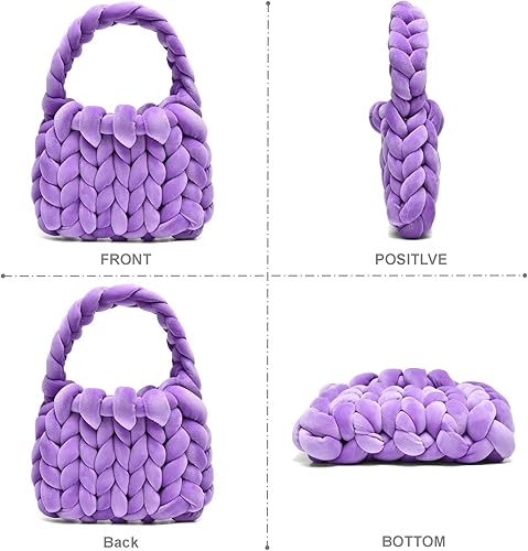 Miniatura 5 de Bolsas de mano tejidas a mano para mujer, bolso de hombro de punto de hilo grueso, bolso trenzado hecho a mano