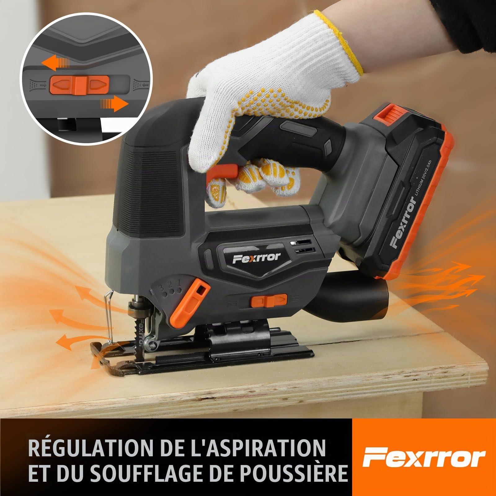 Scie Sauteuse Sans Fil, Scies Sauteuses Électriques Avec Batteries 20V, 5 Lames De Scie Sauteuse, Coupes En Biseau 0°-45°, Action Orbitale 4 Positions, Pour Coupe Droite/Courbe/Cercle