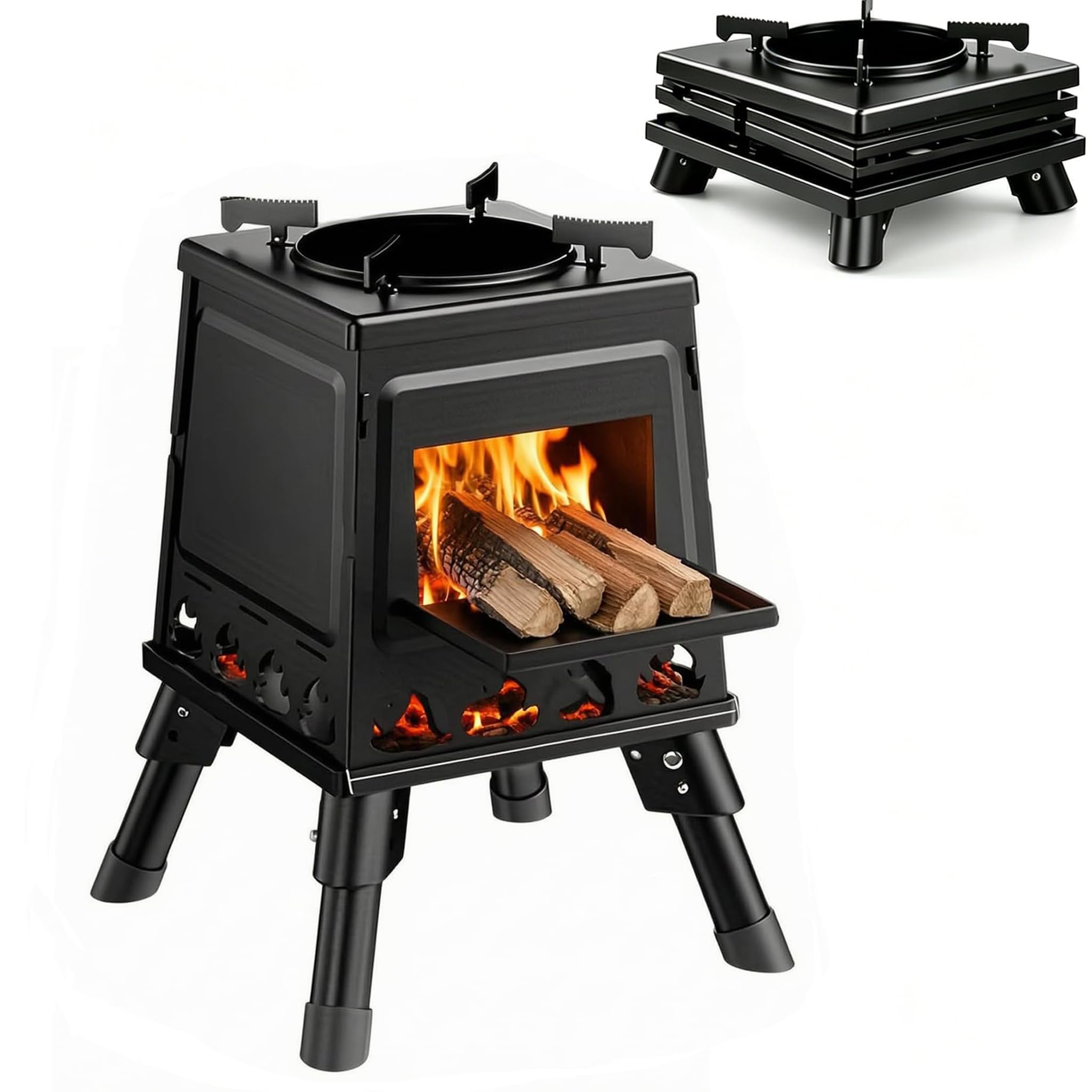 GiHaood Folding Stainless Steel Camping Stove, Portable Wood Burning Stove