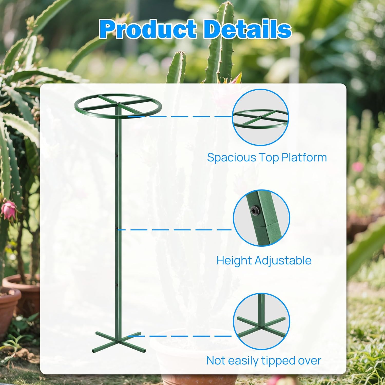 1 Pcs Adjustable Round Dragon Fruit Trellis,Durable Metal Plant Trellis Outdoor Climbing Plants Support Frame for Vertical Gardening Trees Cactus Green
