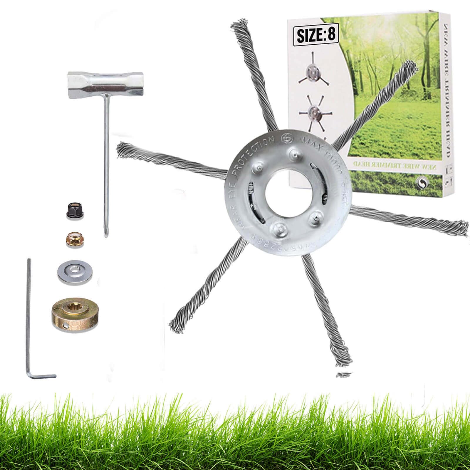 Universal Steel Wire Trimmer Head,7/8/9 Inch Heavy Duty Steel Wire Grass Trimmer Head,1" Hole 7/8/9 Inch Heavy-Duty Weed Eater Blade,Metal Braided Cutting,Fits 128LD, Echo and More (Silver, 8 Inch)