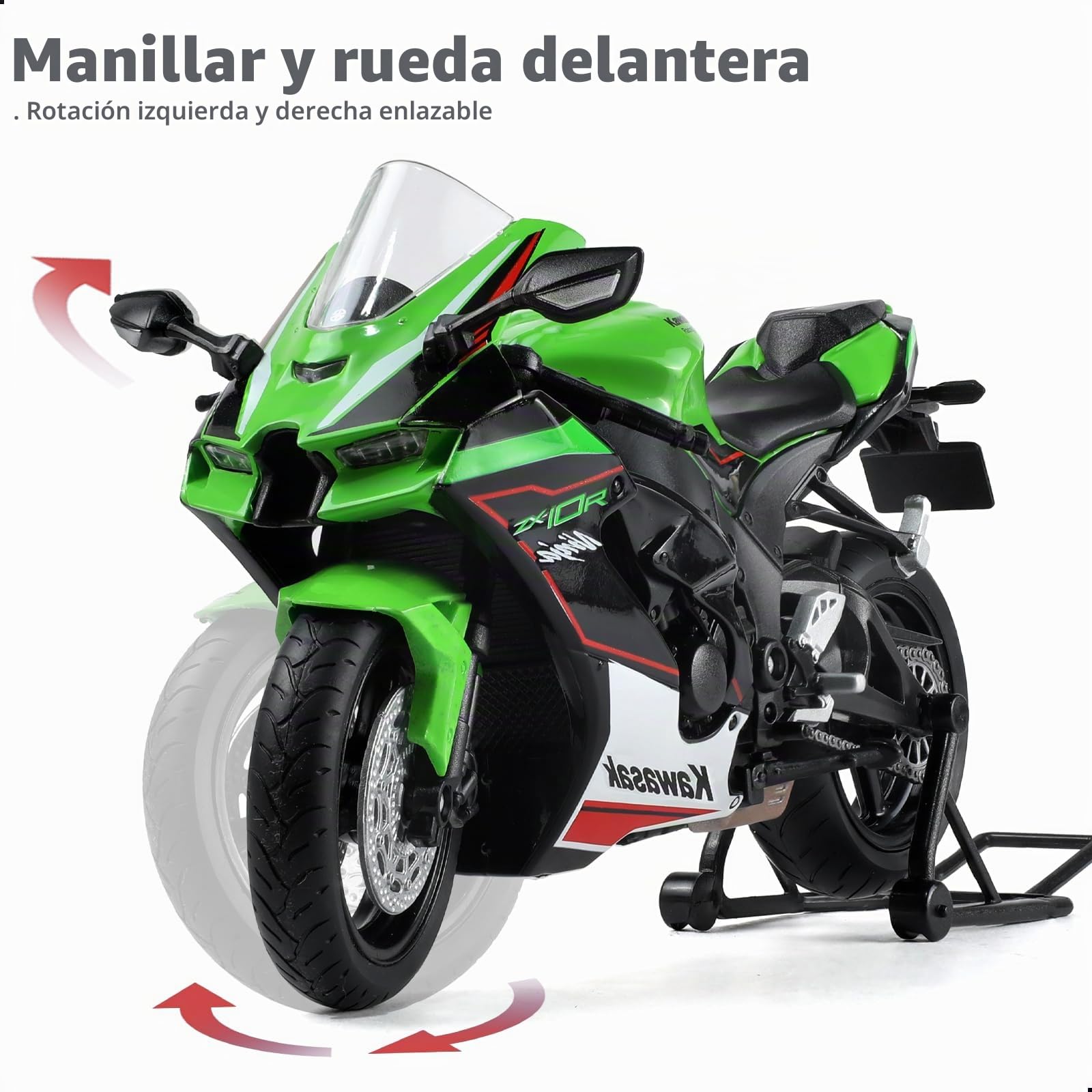 1:12 juguete de modelo de motocicleta compatible con Kawasaki Ninja ZX-10R Metal fundido a presión con modelo de motocicleta de plástico no requiere montaje, mini moto prefabricada para
