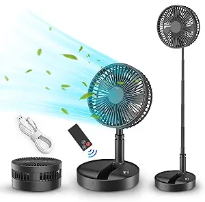 LIPETY 7.5" Rechargeable Portable Fan for Travel with Remote - 7200mah Folding Pedestal Cordless Desk Standing Fan for Bedroom - Foldable Table Rechargable Floor Quiet Fan for Office Camping (Black)
