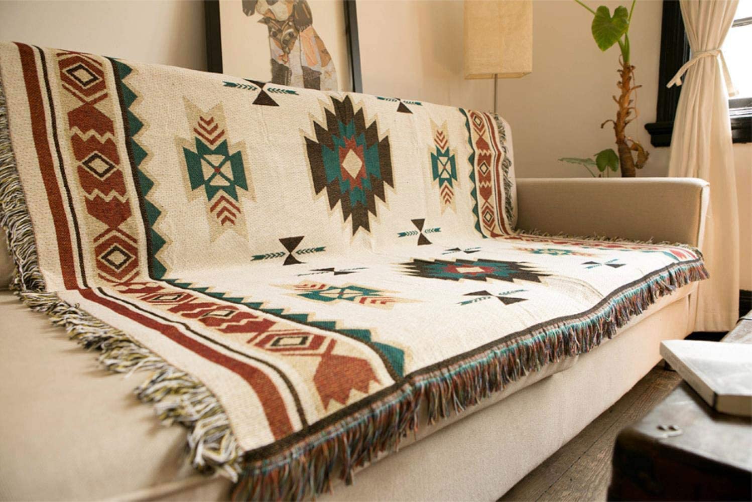 Coperta per divano etnico, Coperta Navajo，Adatto per divano/esterno/campeggio(Size:150x210cm/ 59x82.6in)