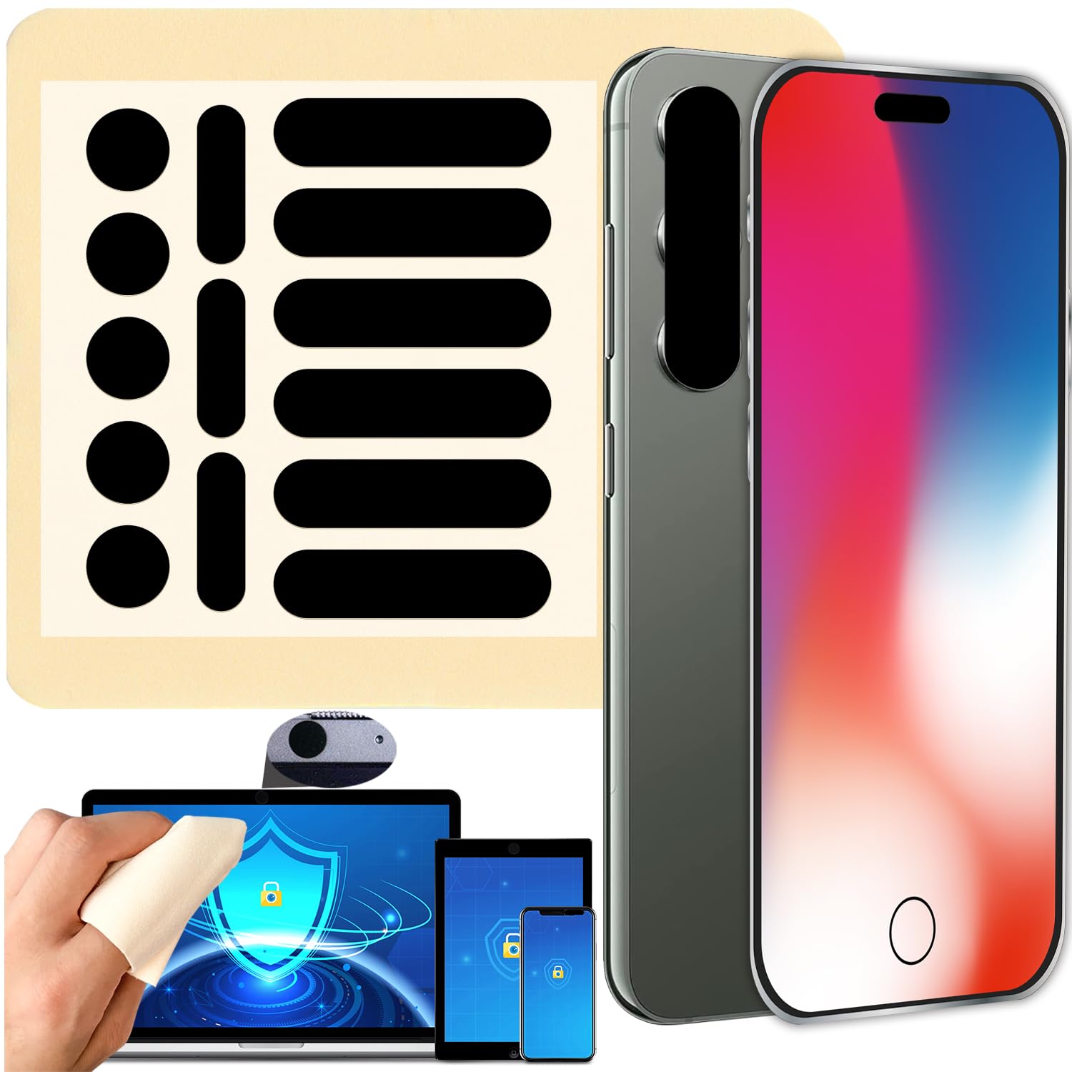 Fundas universales para cámara web nano negras, accesorio de protección de privacidad de gran tamaño, 14 piezas, sin aplicación de residuos, cierre de pantalla seguro, protege tu privacidad y evita la
