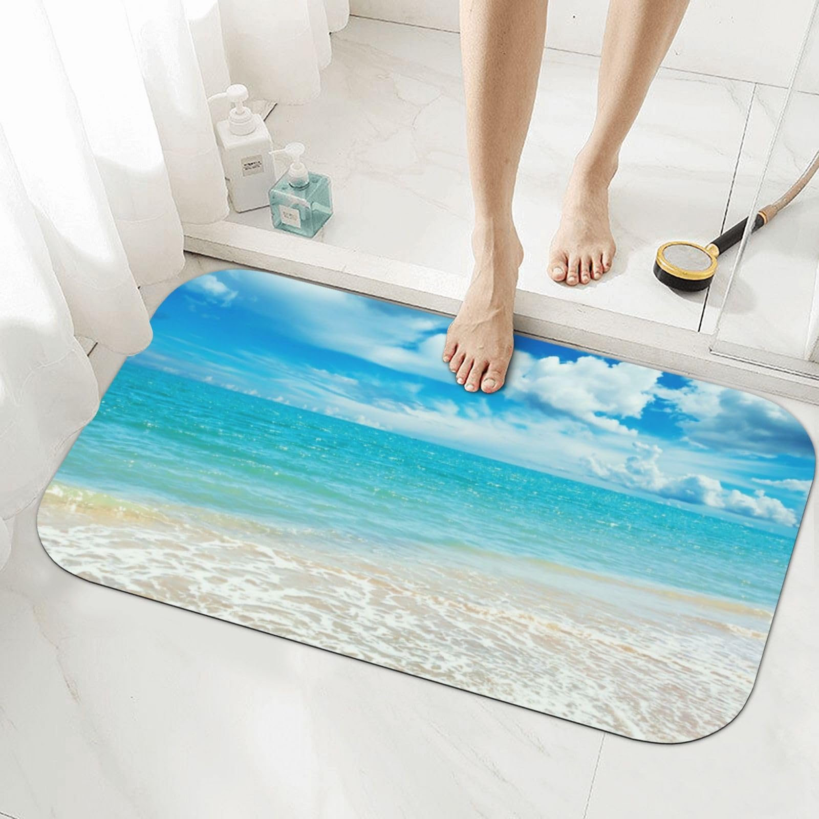 Tapis de bain antidérapant imprimé écume de mer absorbant pour douche