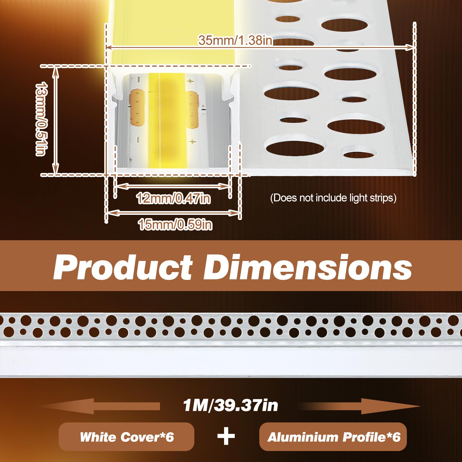 Profilo LED,6x Profili per Strisce Led a Scomparsa da 1 METRI con Diffusore - (6 Metri Totali) - Profilo a Incasso da Parete e Soffitto per Striscia LED in Alluminio